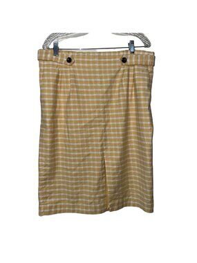 Yellow White Gingham Ann Taylor Pencil Skirt  Size 14
